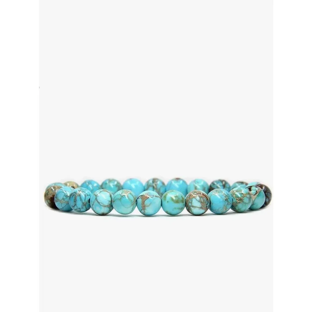 NEW Turquoise Green Sea Sediment Jasper 8mm Round Beads Stretch Crystal Bracelet